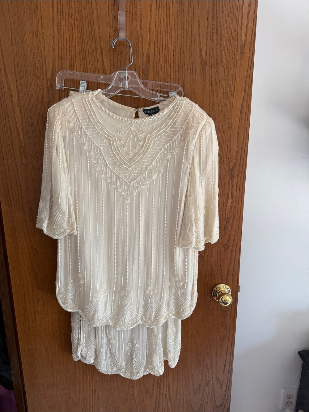 Beaded Cream Women's Tunic Skirt Set - Elegant Embroidered Detail